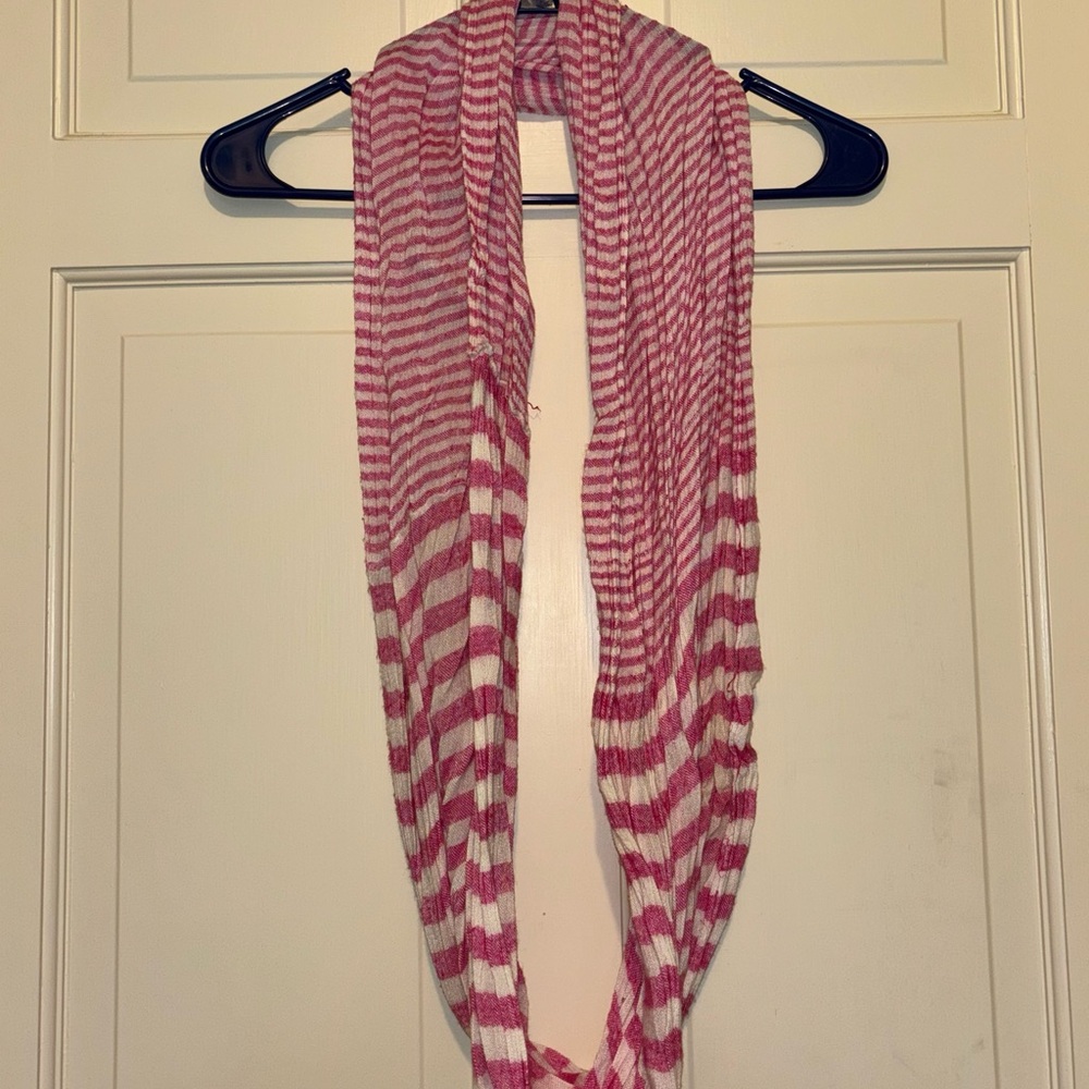 Pink White Striped Scarf infinity neck warm gifts travel party fall girly cute - Picture 3 of 6